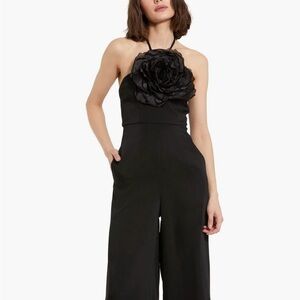 Mac Duggal Crepe Halter Neck Flower Detail Jumpsuit